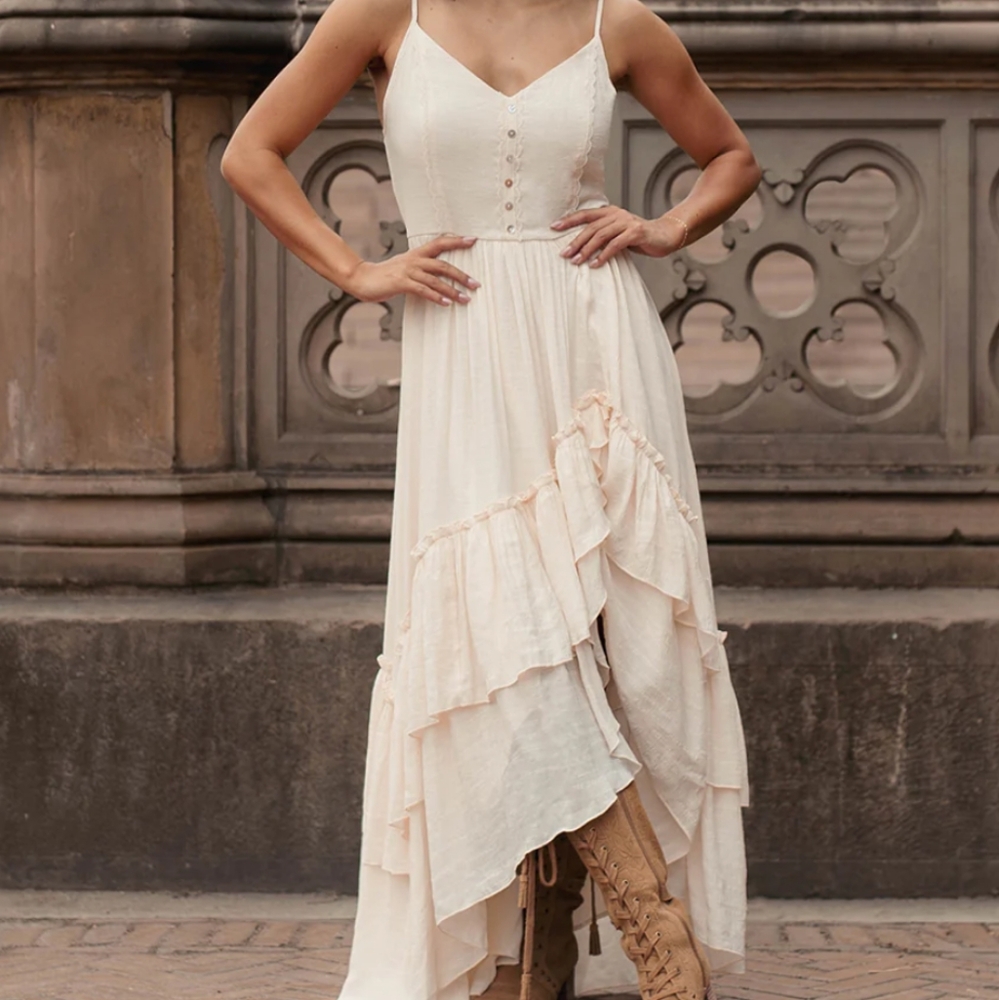 NWT Joyfolie Everlie Dress- Cream Ruffle Maxi Dress With Tie Back Size XXL